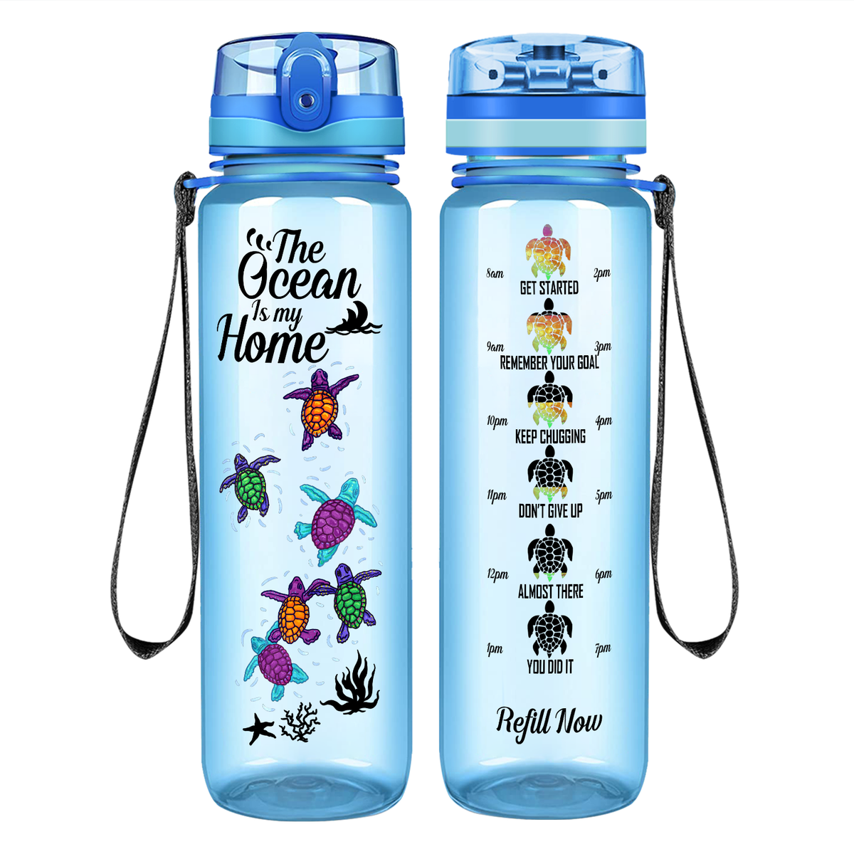 The Ocean Is My Home Turtles on 32 oz Motivational Tracking Water Bottle