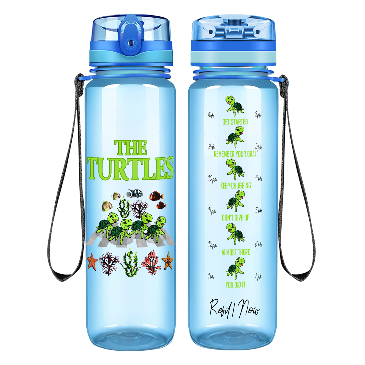 The Turtles on 32 oz Motivational Tracking Water Bottle