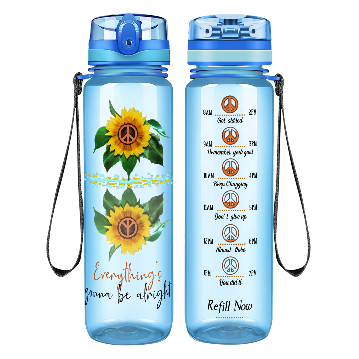 Everything's Gonna Be Alright Sunflower on 32 oz Motivational Tracking Water Bottle