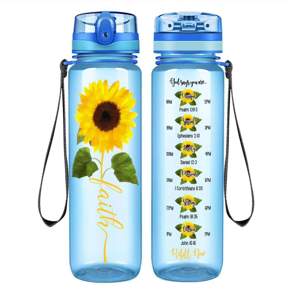 Sunflower Faith on 32 oz Motivational Tracking Water Bottle