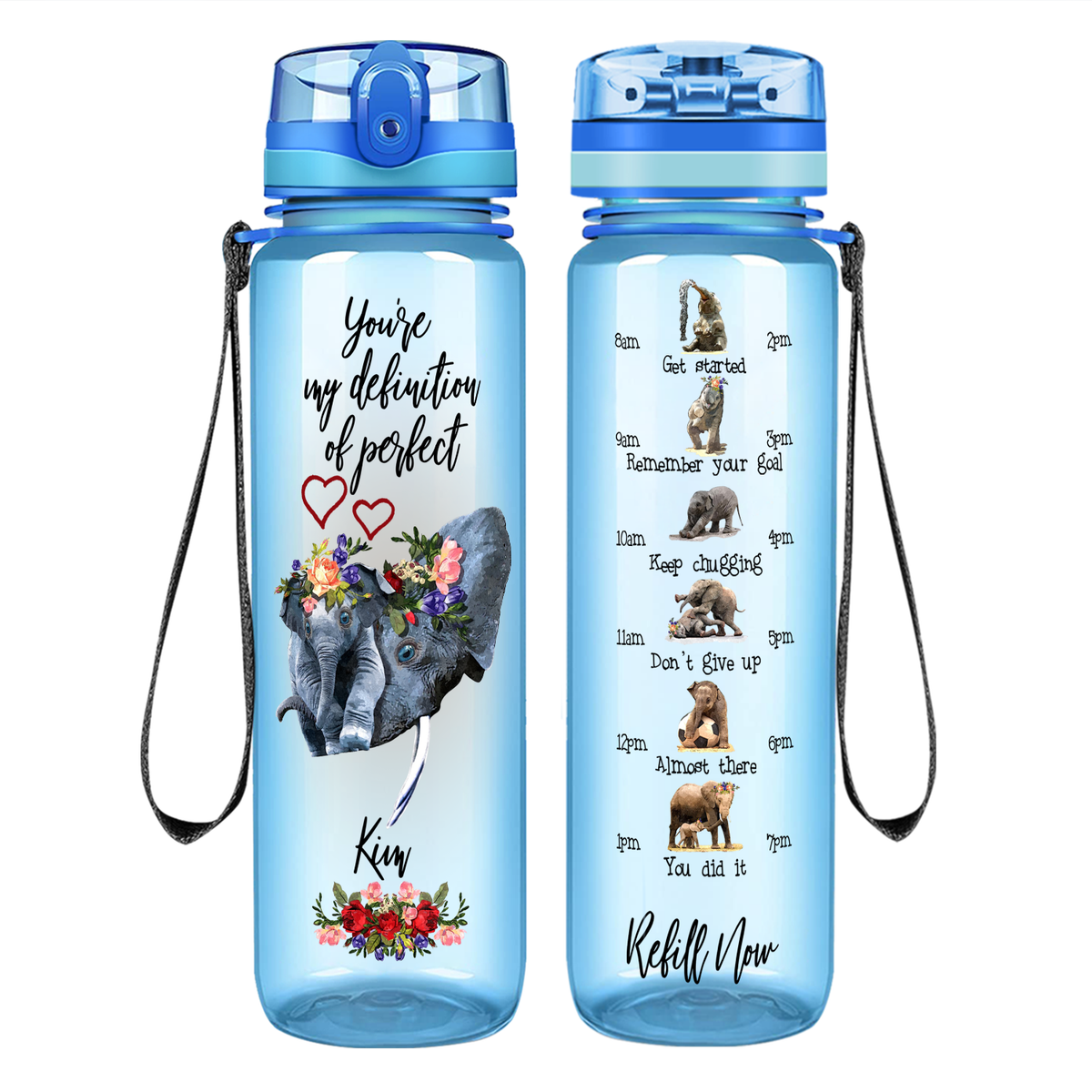 Personalized Definition of Perfect Elephants on 32 oz Motivational Tracking Water Bottle