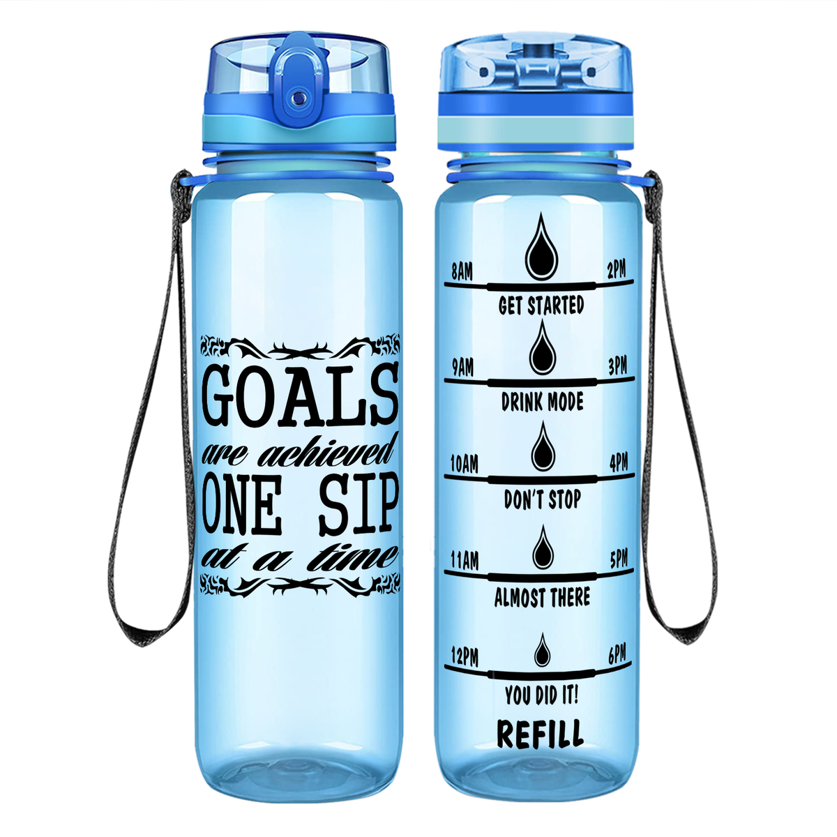 One Sip At A Time Goals on 32 oz Motivational Tracking Water Bottle