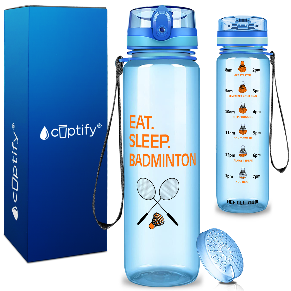Eat Sleep Badminton on 32 oz Motivational Tracking Water Bottle