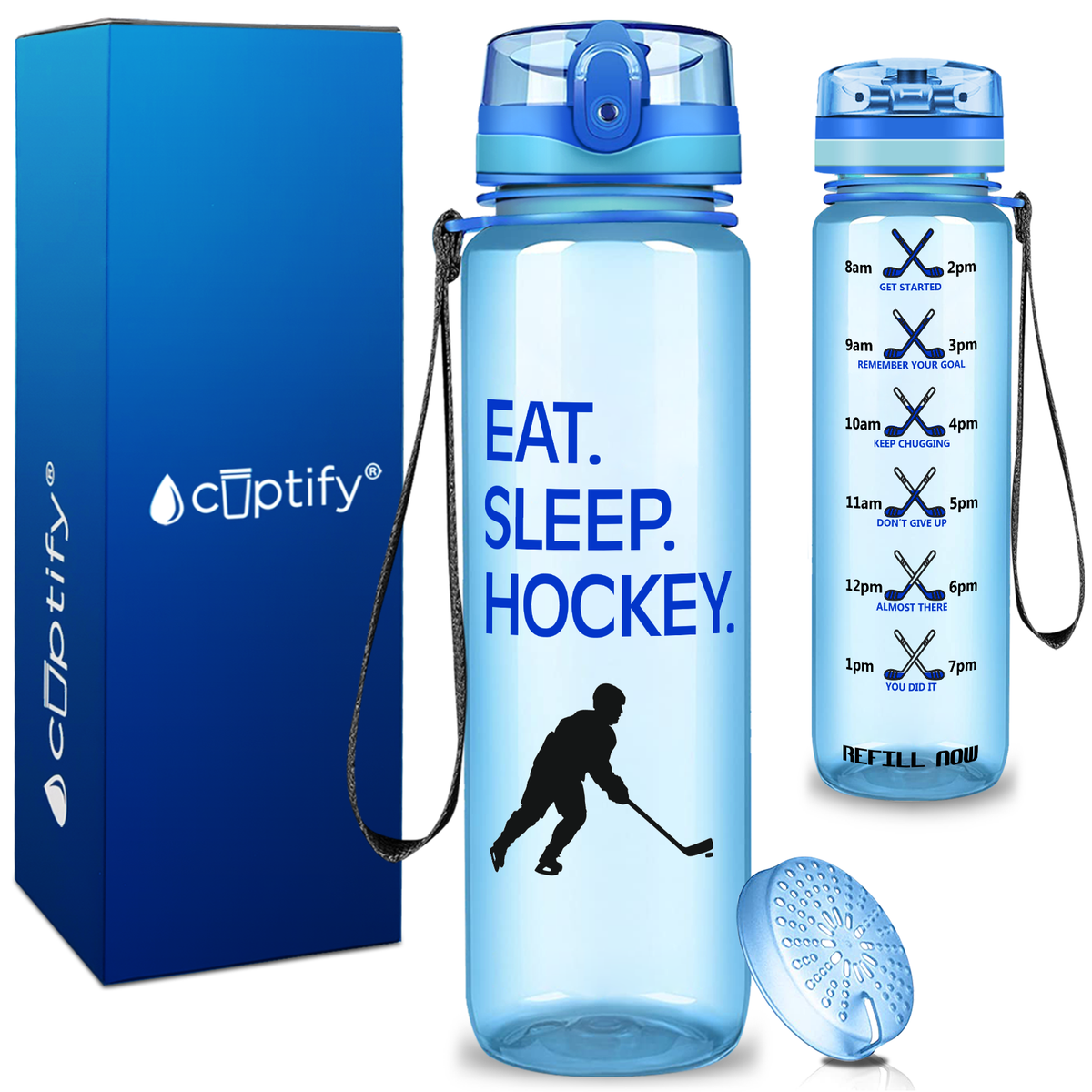 Personalized Eat Sleep Hockey on 32 oz Motivational Tracking Water Bottle