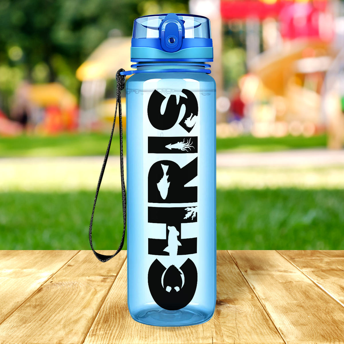 Kids Personalized on Baby Blue 32 oz Motivational Tracking Water Bottle