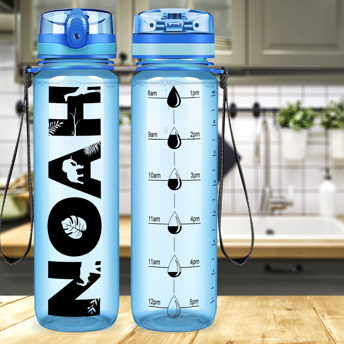 Kids Personalized on Baby Blue 32 oz Motivational Tracking Water Bottle