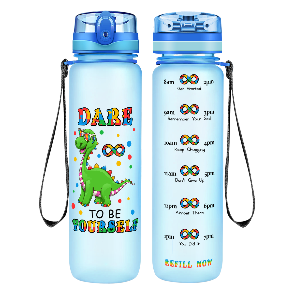 Dinosaur Dare To Be Yourself on 32 oz Motivational Tracking Autism Water Bottle