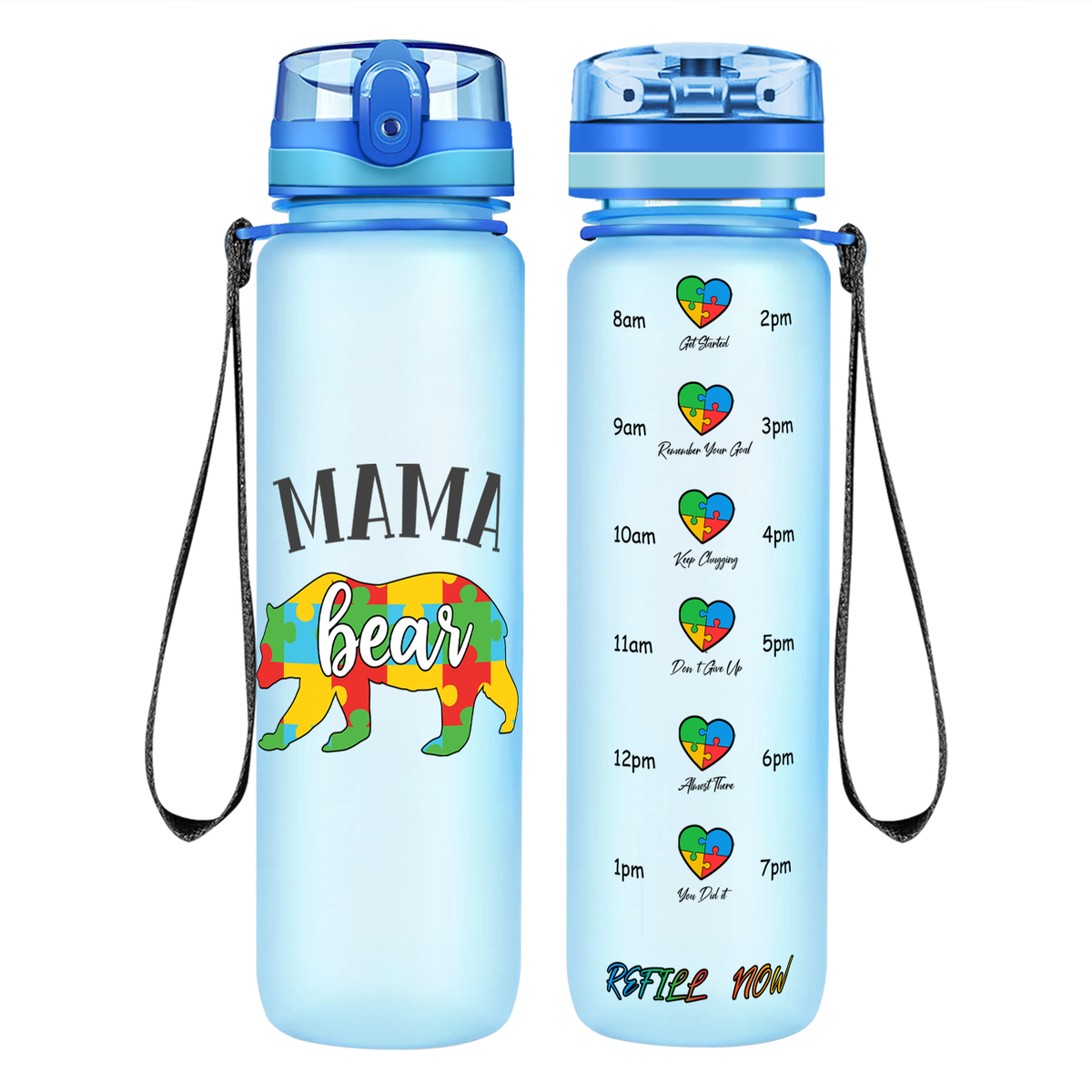 Autism Mama Bear on 32 oz Motivational Tracking Water Bottle