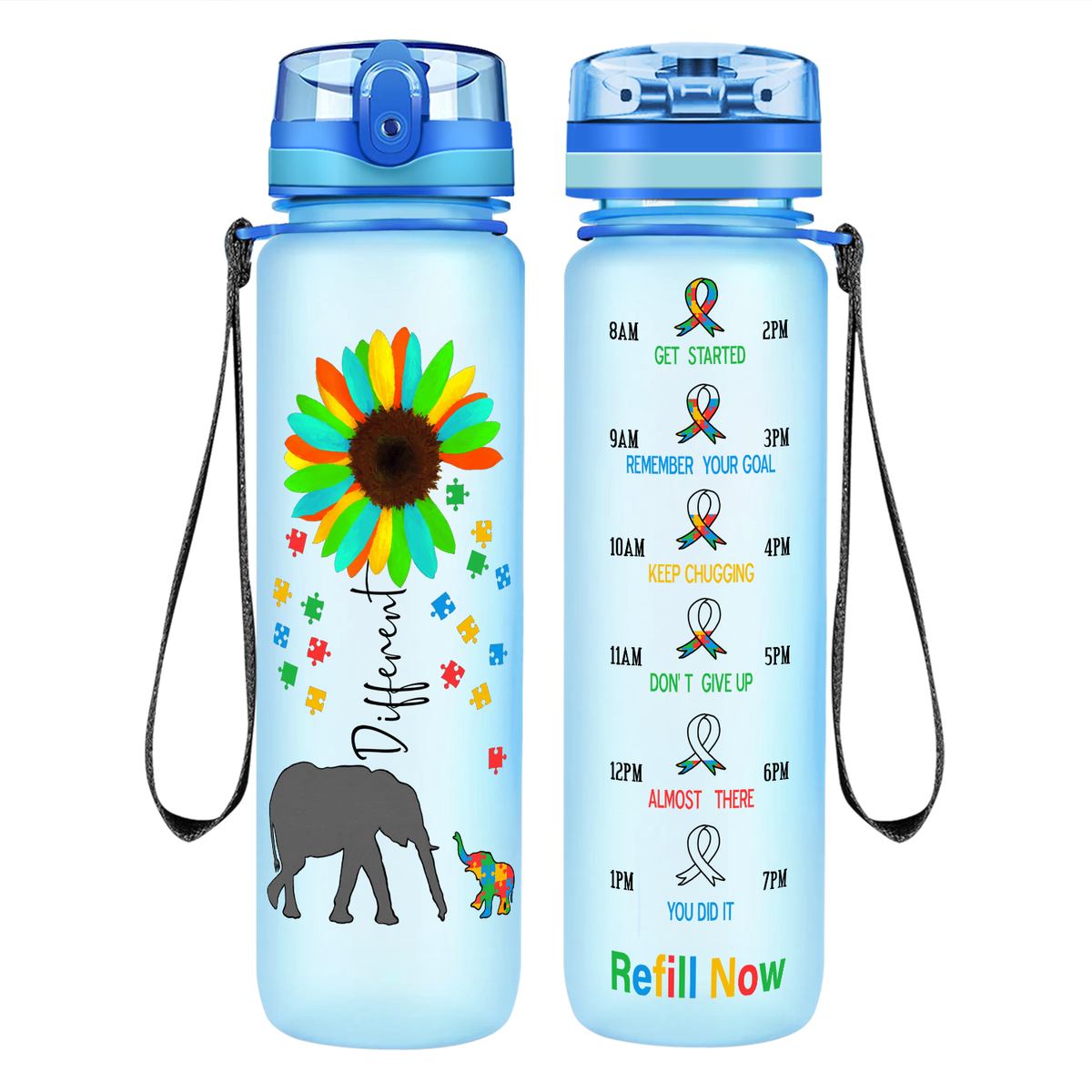 Be Different on 32 oz Motivational Tracking Autism Water Bottle
