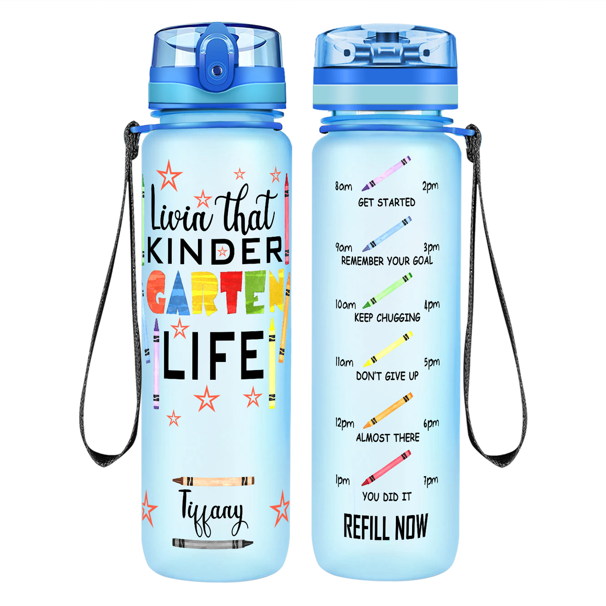 Personalized Livin' That Kindergarten Life on 32 oz Motivational Tracking Water Bottle