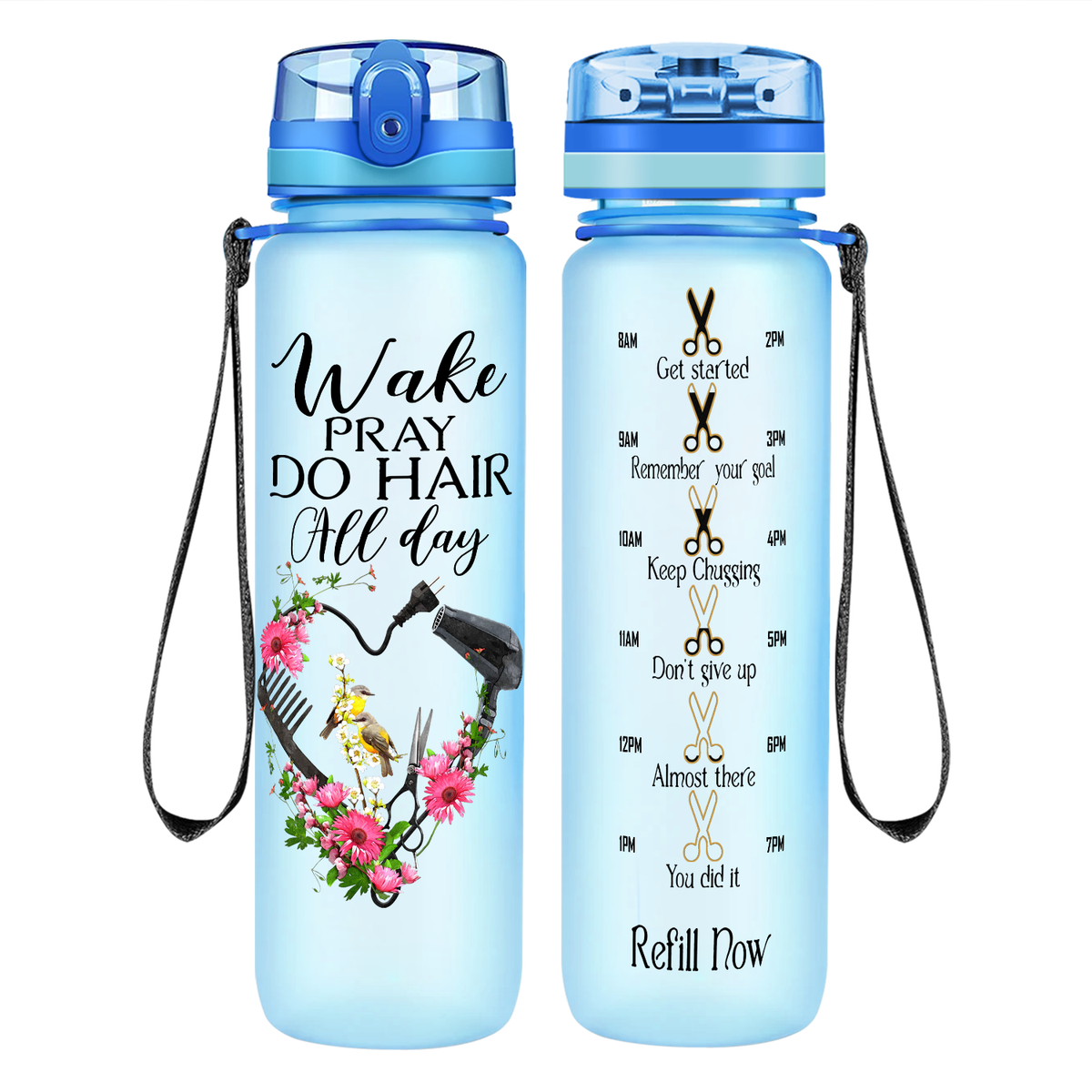 Wake Pray Do Hair All Day on 32 oz Motivational Tracking Water Bottle