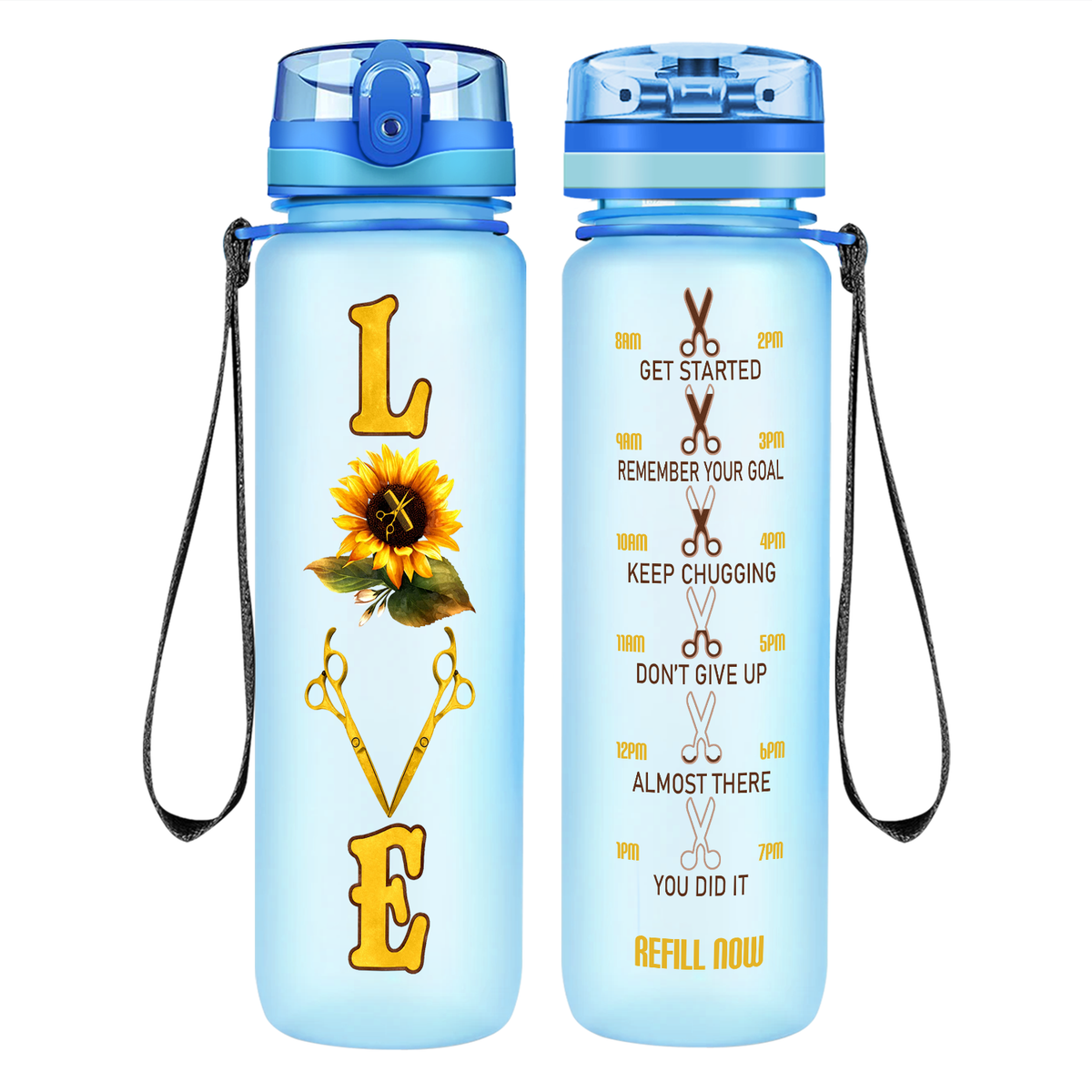 Sunflower Hairstylist Love on 32 oz Motivational Tracking Water Bottle