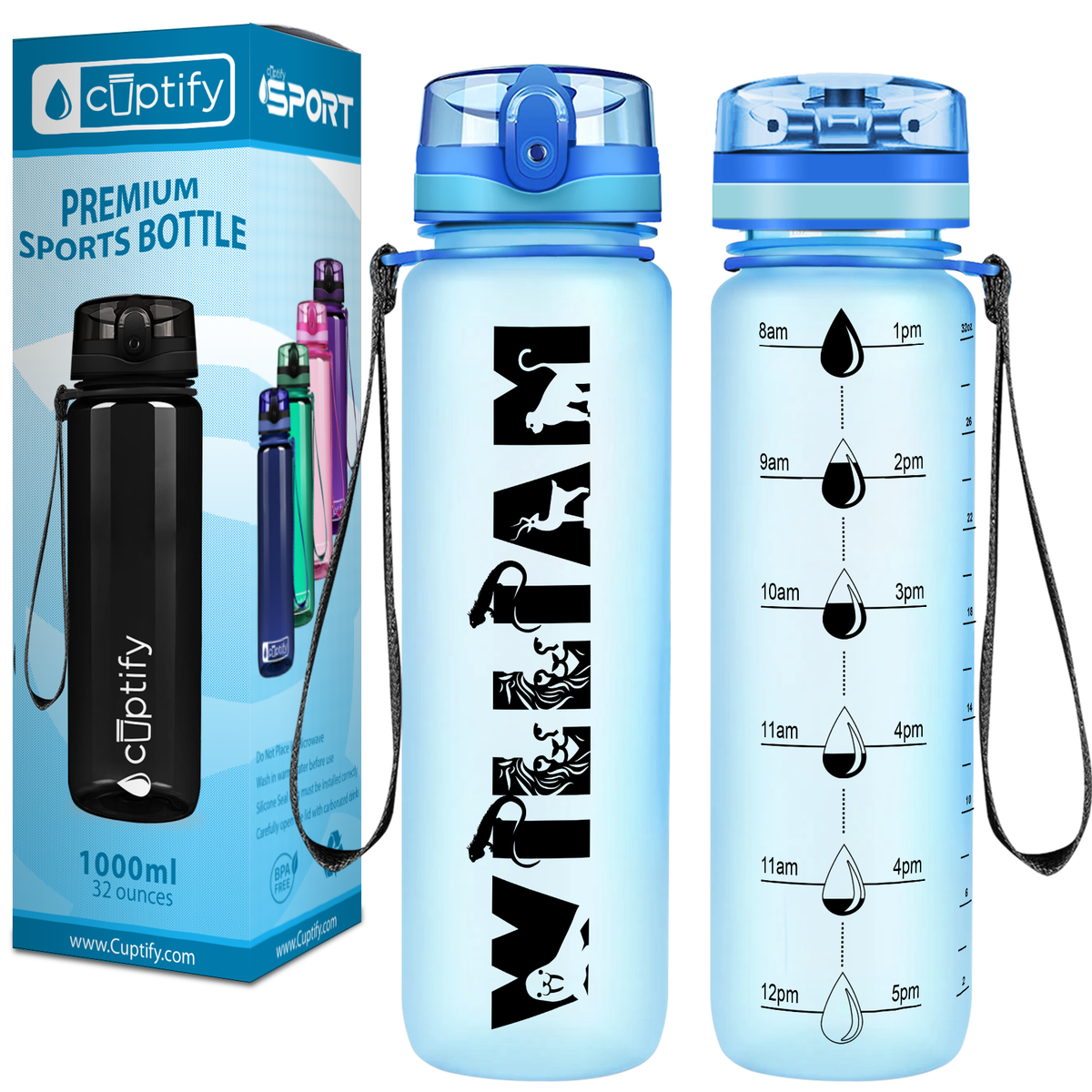 Kids Personalized on Baby Blue Frosted 32 oz Motivational Tracking Water Bottle