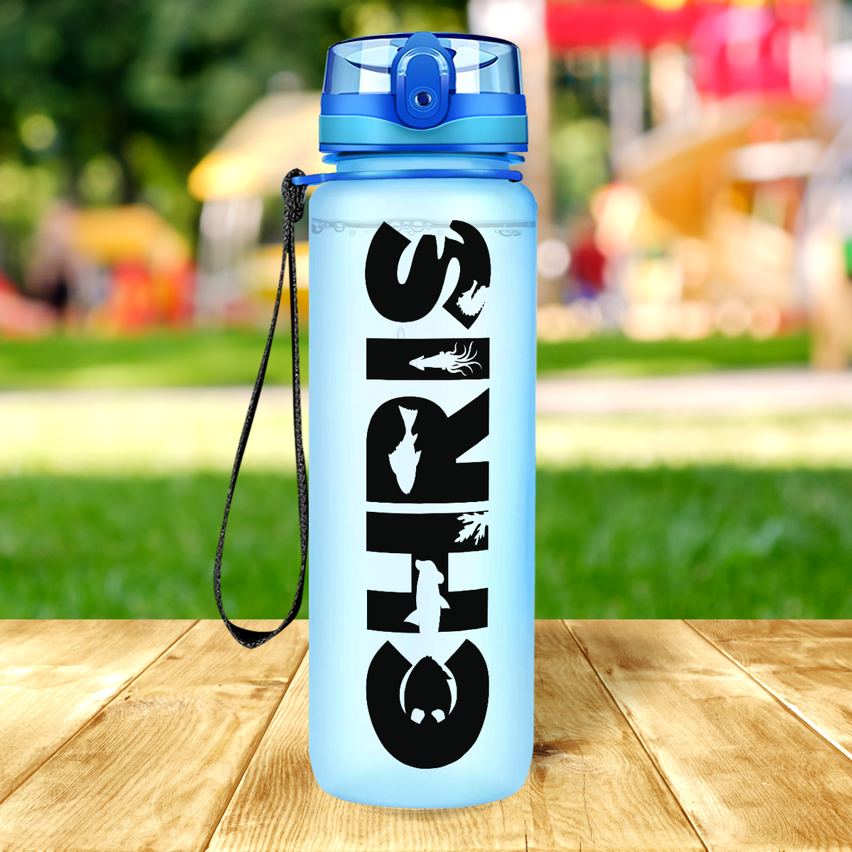 Kids Personalized on Baby Blue Frosted 32 oz Motivational Tracking Water Bottle