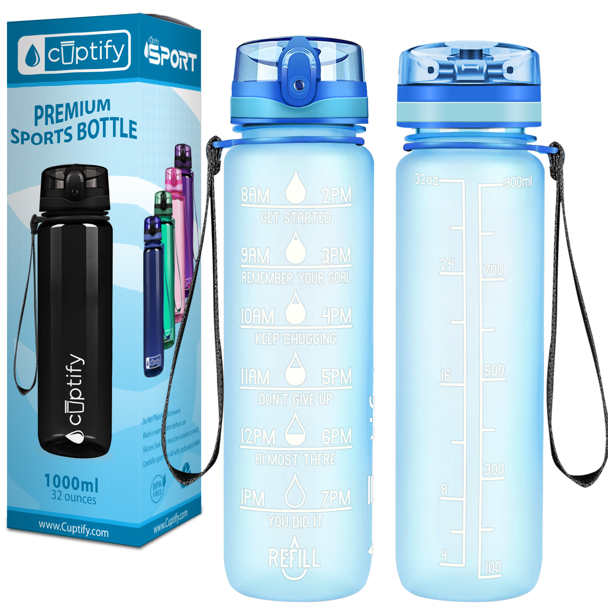 Cuptify Baby Blue Frosted 32 oz Motivational Water Bottle