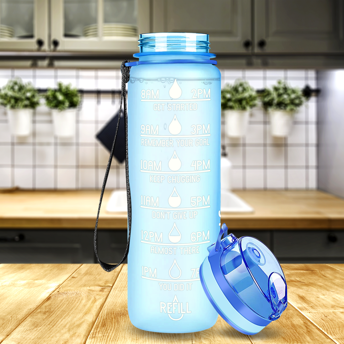 Cuptify Baby Blue Frosted 32 oz Motivational Water Bottle