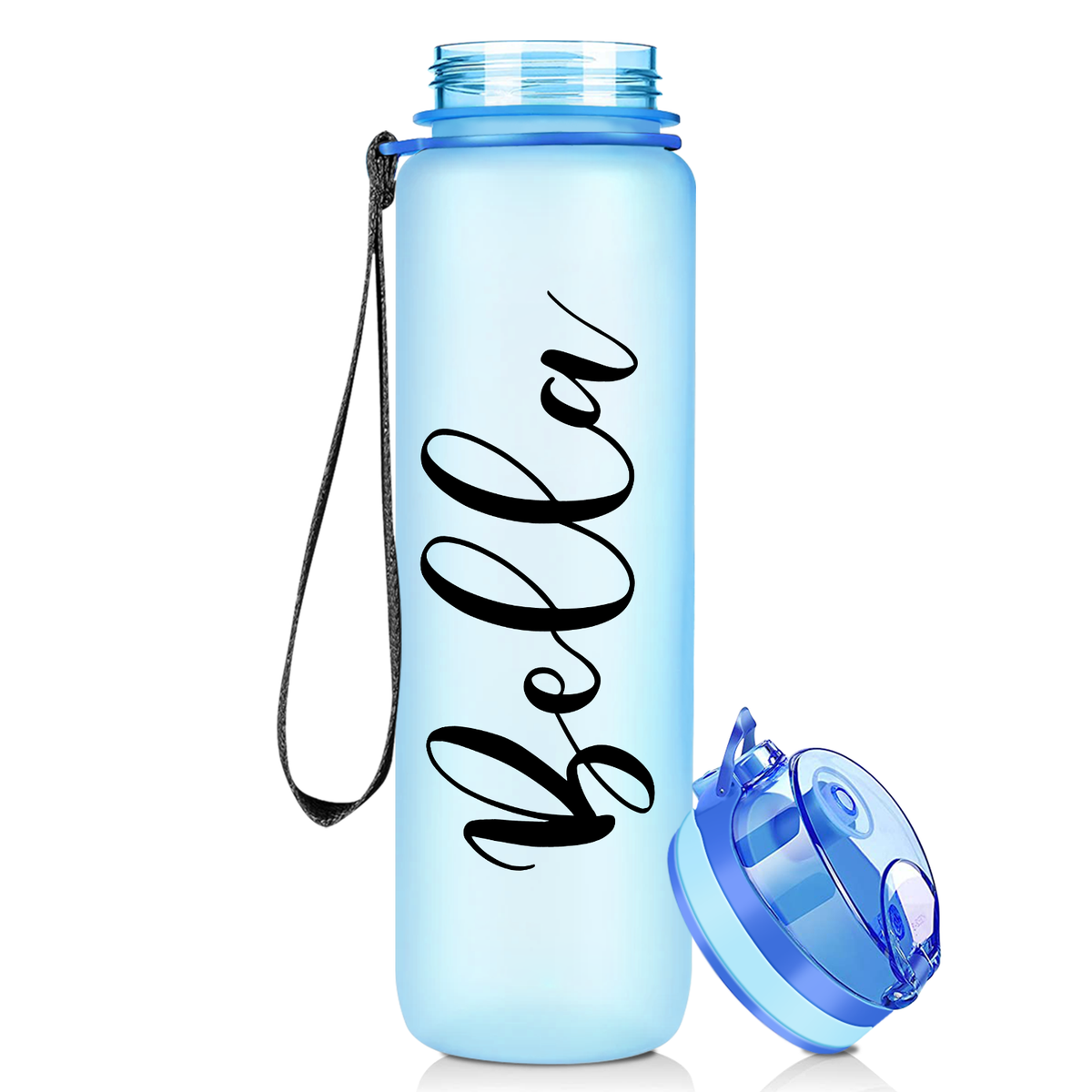Baby Blue Frosted 32 oz Personalized Motivational Tracking Water Bottle