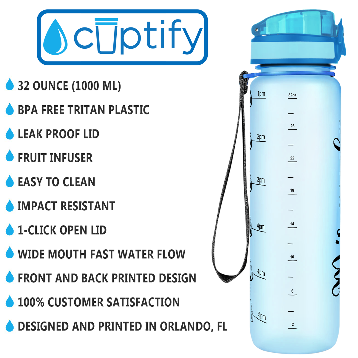 Cuptify Personalized Baby Blue Frosted 32 oz Water Bottle