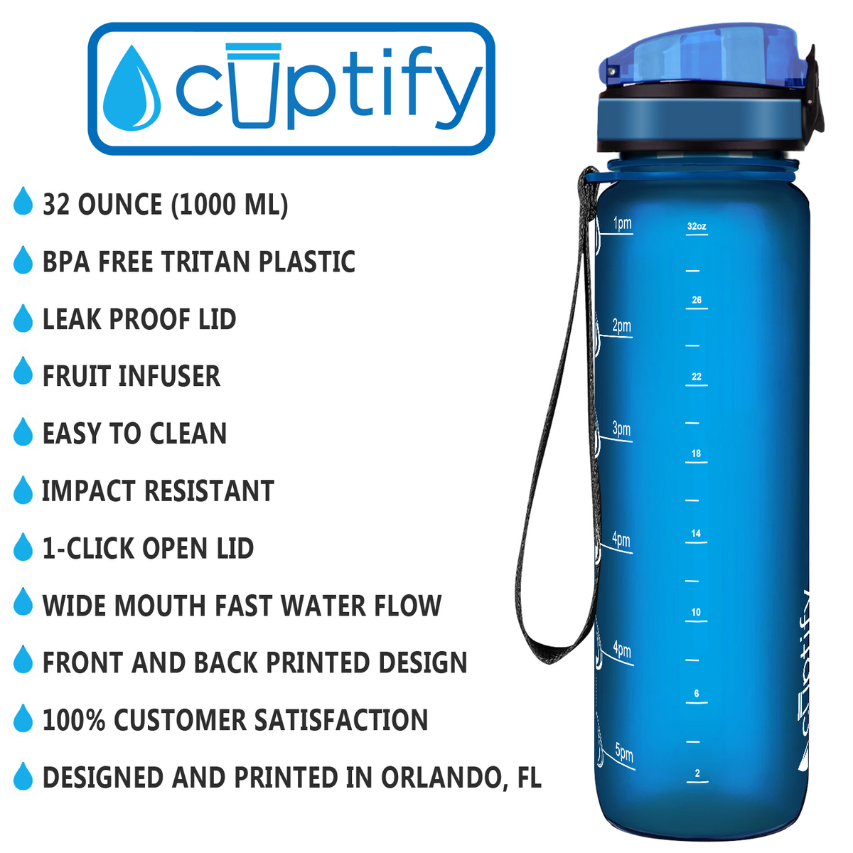 Cuptify Blue Frosted 32 oz Water Bottle