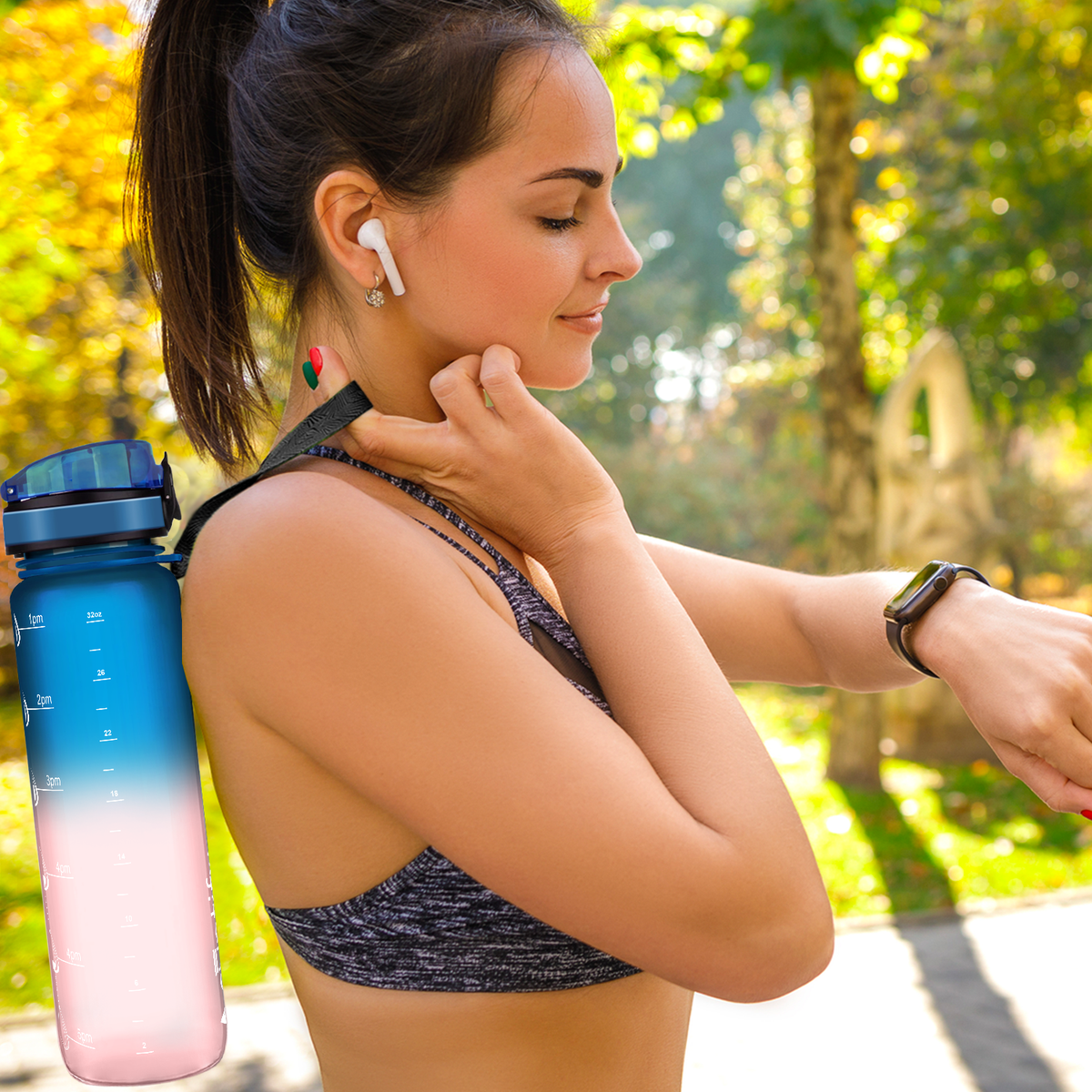 Bubble Gum Frosted 32 oz Hydration Tracker Water Bottle