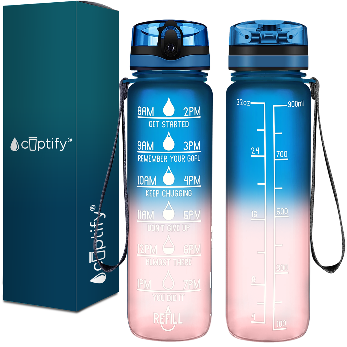 Cuptify Bubble Gum Frosted 32 oz Motivational Water Bottle