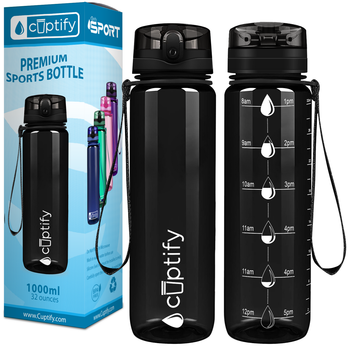 Black Gloss 32oz Hydration Tracker Water Bottle