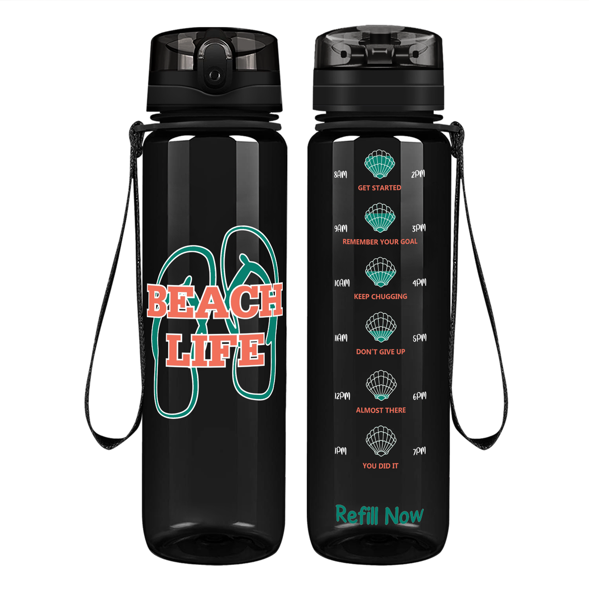 The Beach Life Sandals on 32 oz Motivational Tracking Water Bottle