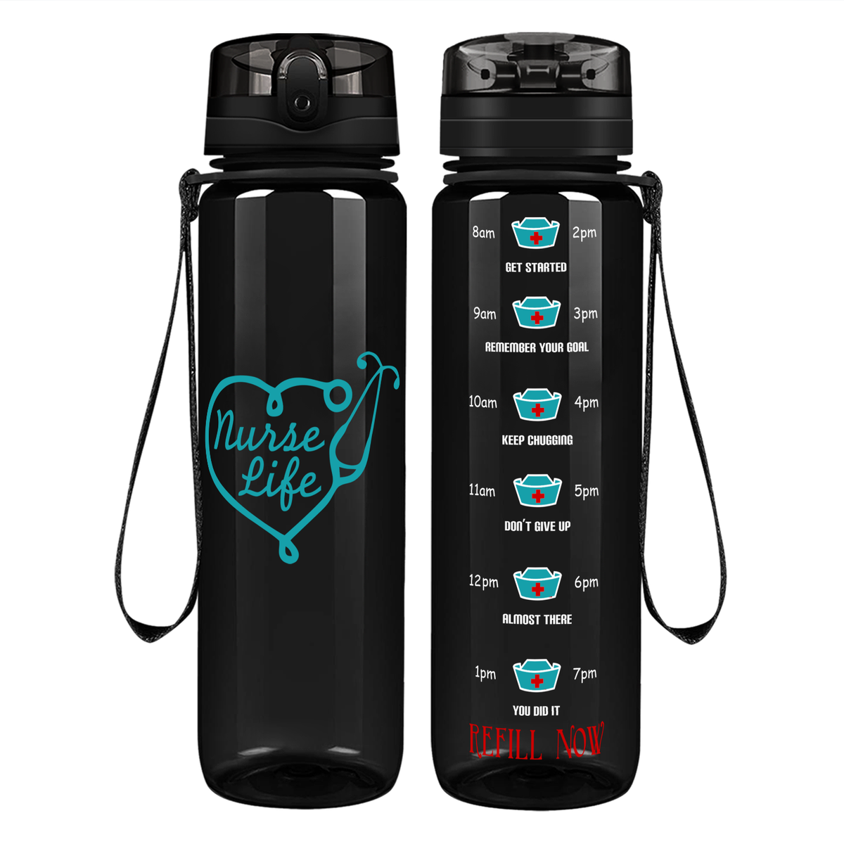 Nurse Life Heart on 32oz Motivational Tracking Water Bottle