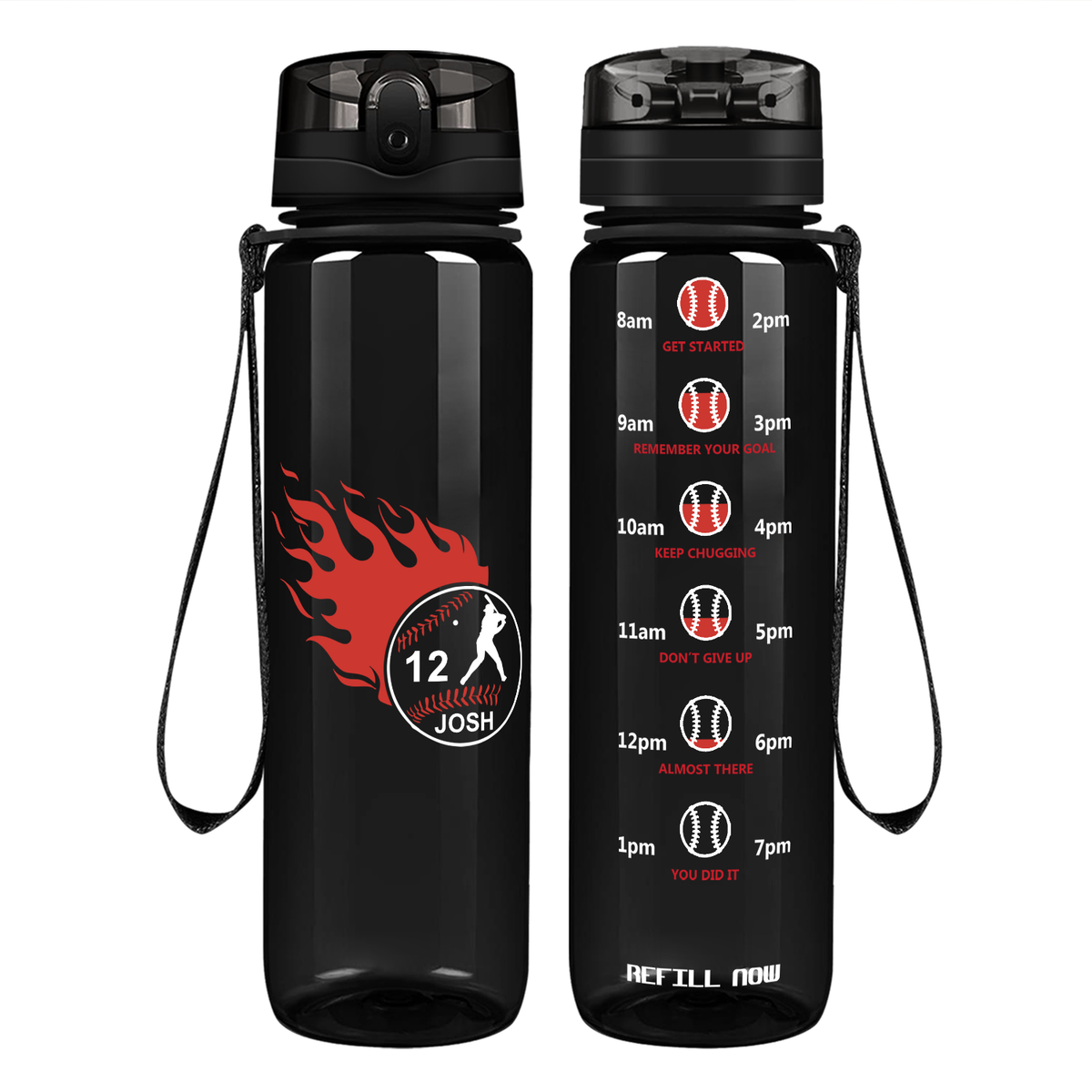 Personalized Baseball Name and Number on 32 oz Motivational Tracking Water Bottle