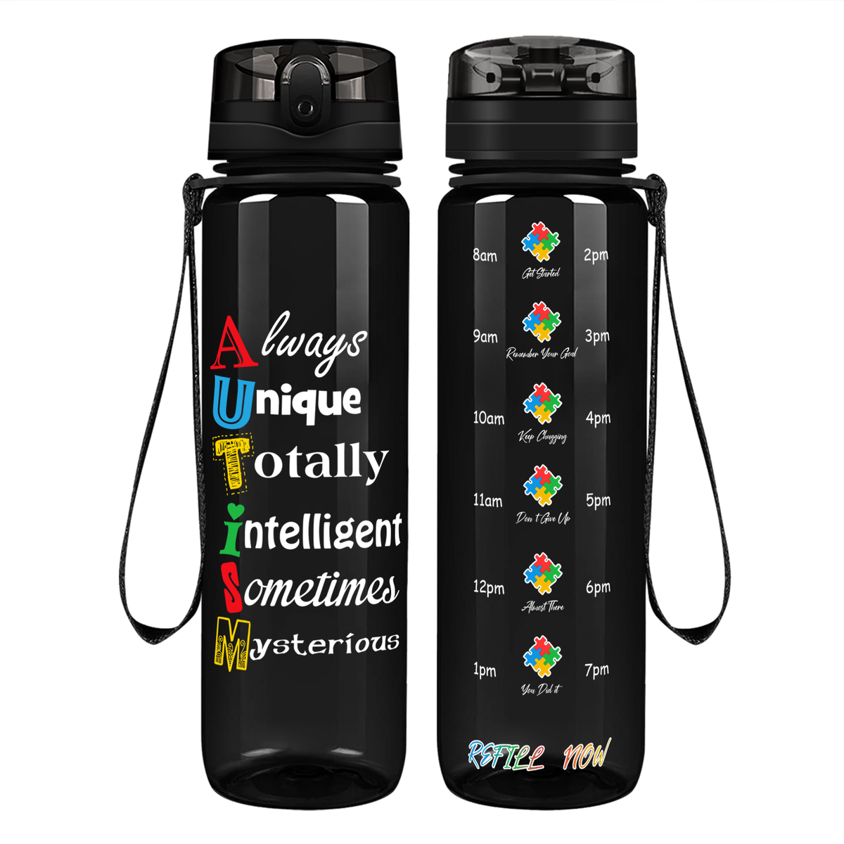 Autism Support Awareness on 32 oz Motivational Tracking Water Bottle