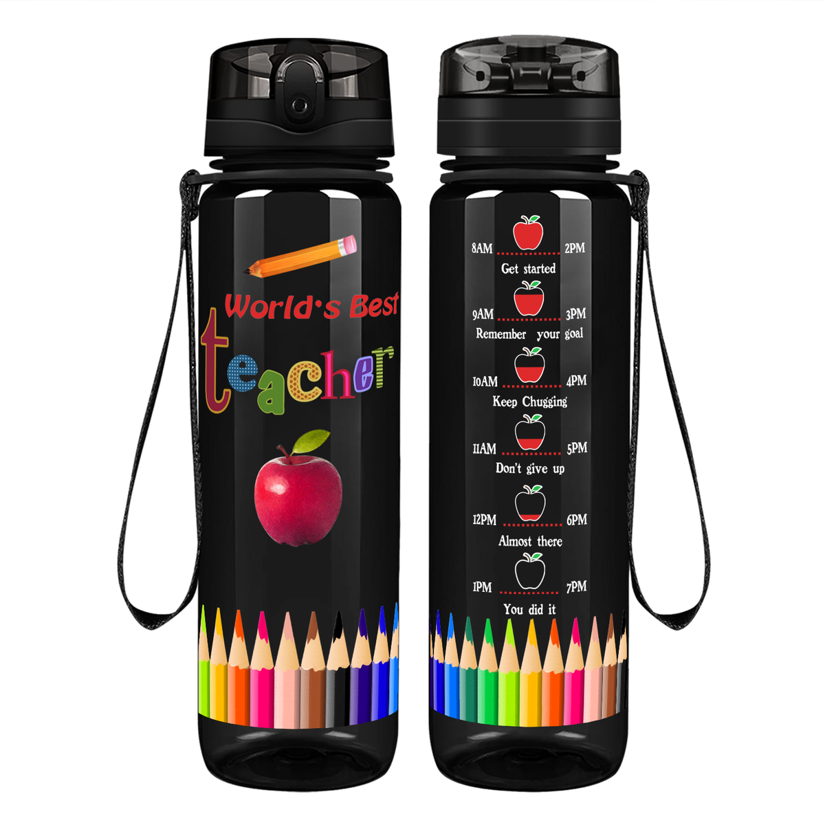 World's Best Teacher on 32 oz Motivational Tracking Water Bottle