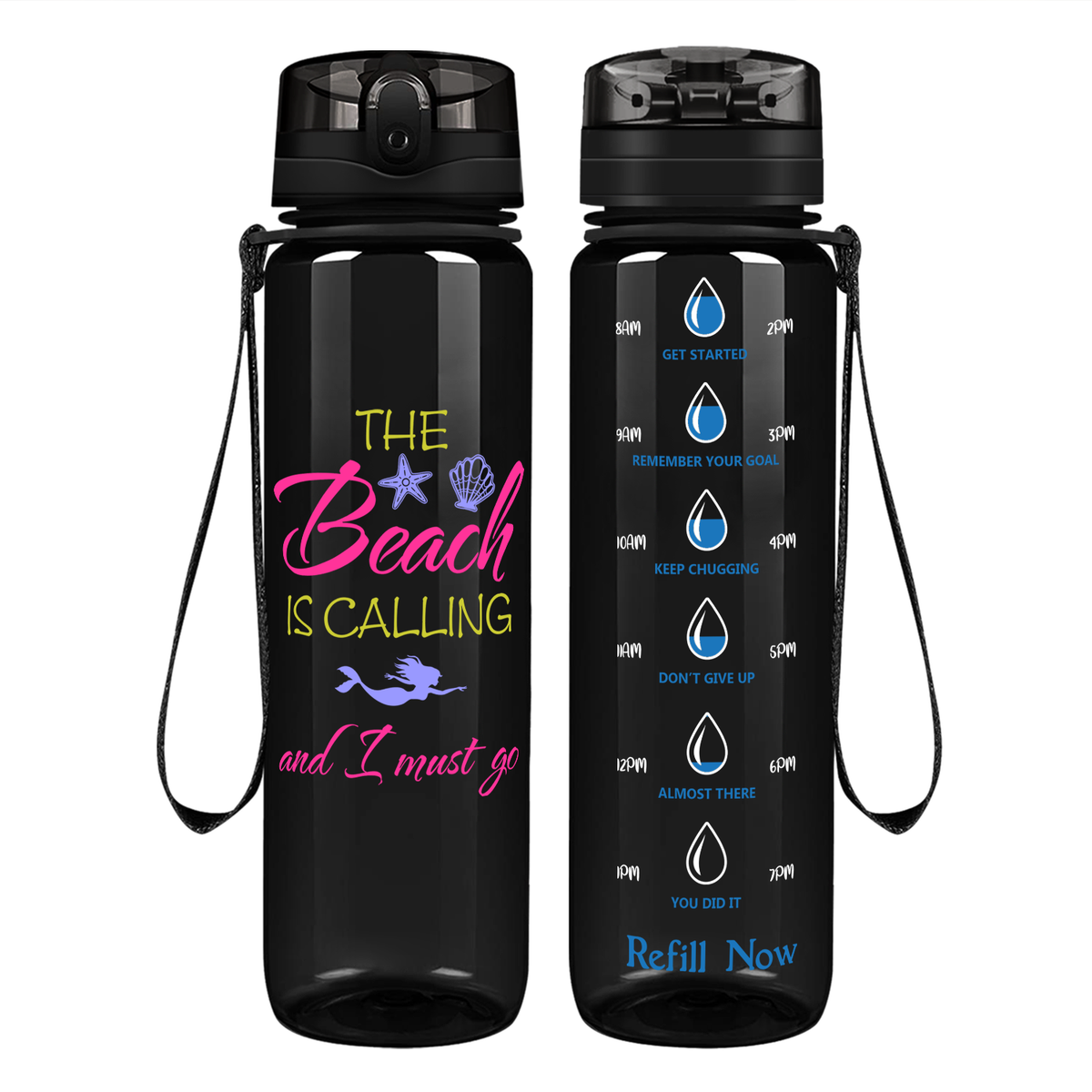 The Beach is Calling on 32 oz Motivational Tracking Water Bottle