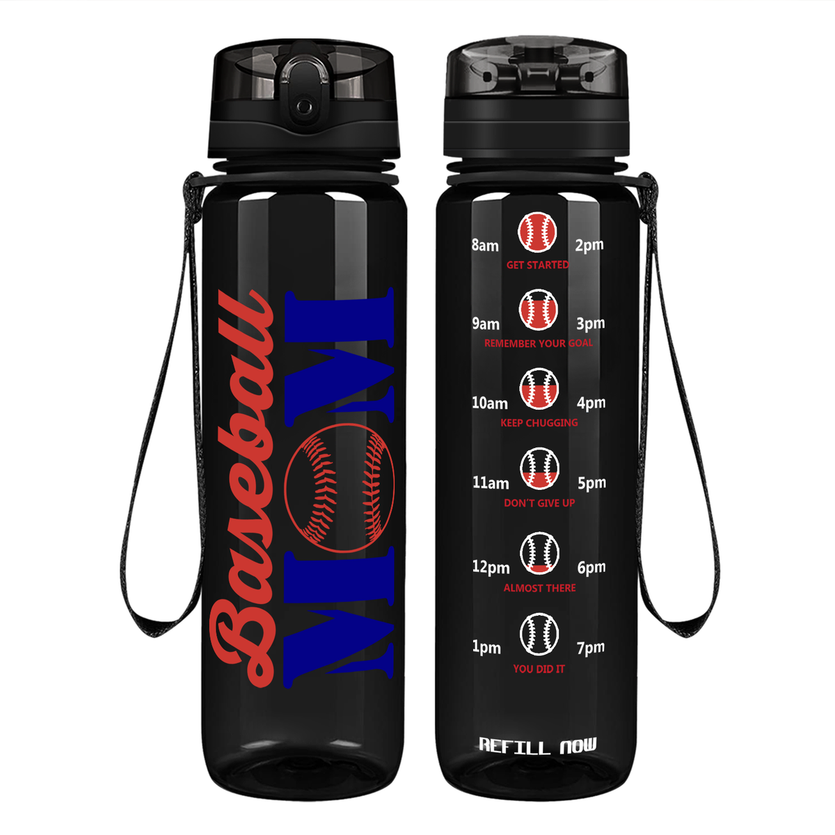 Baseball Mom on 32 oz Motivational Tracking Water Bottle