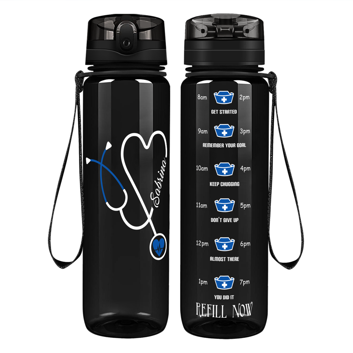 Personalized Nurse Blue Stethoscope Heart on 32oz Tracking Water Bottle