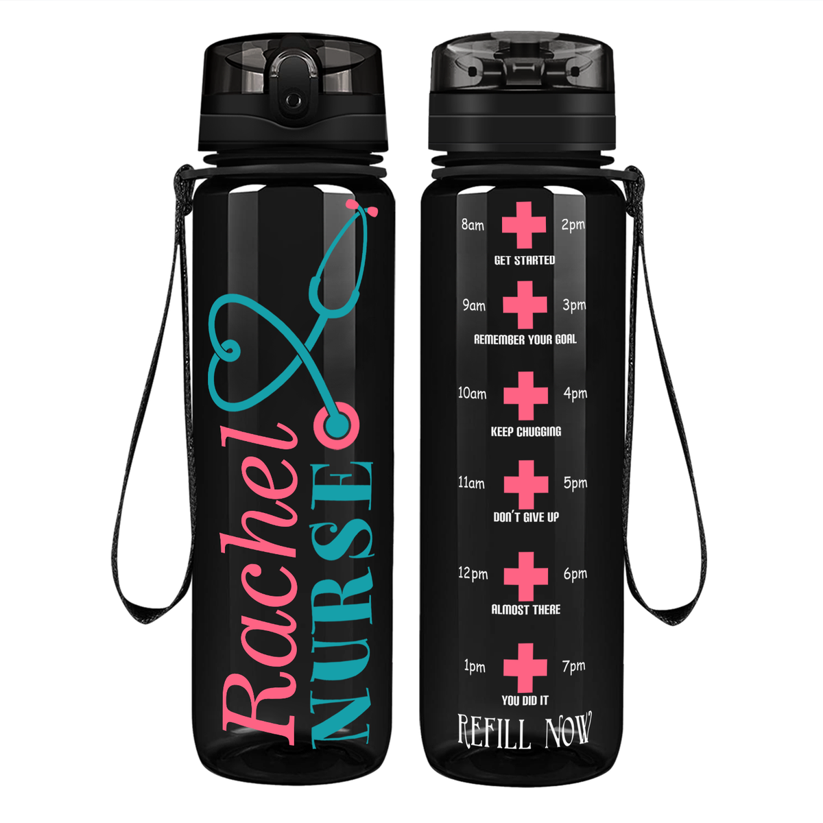 Personalized Stethoscope Nurse on 32oz Motivational Tracking Water Bottle