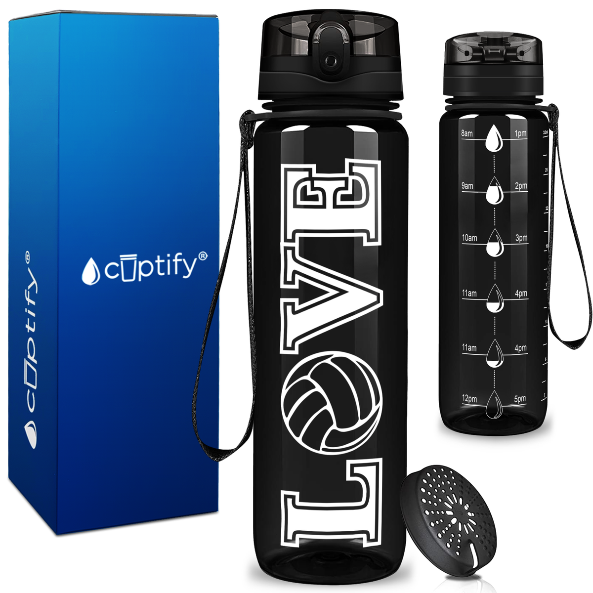 Volleyball Love on 32 oz Motivational Tracking Water Bottle