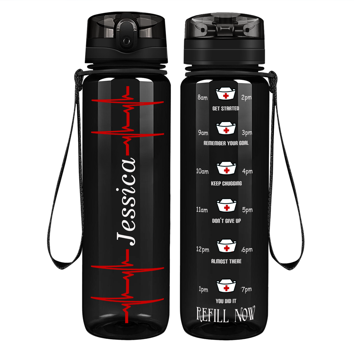 Personalized Nurse Water Bottle Heart Beat Pulse on 32oz Motivational Tracking Water Bottle
