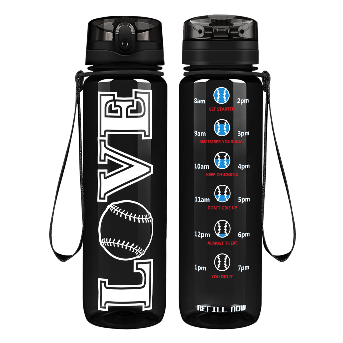 LOVE Baseball on 32 oz Motivational Tracking Water Bottle