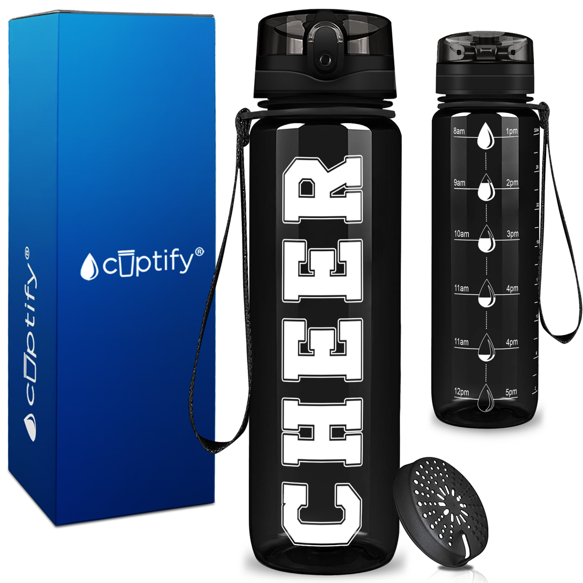 Cheer on 32 oz Motivational Tracking Water Bottle