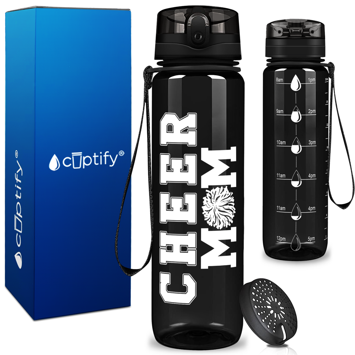 Cheer Mom on 32 oz Motivational Tracking Water Bottle