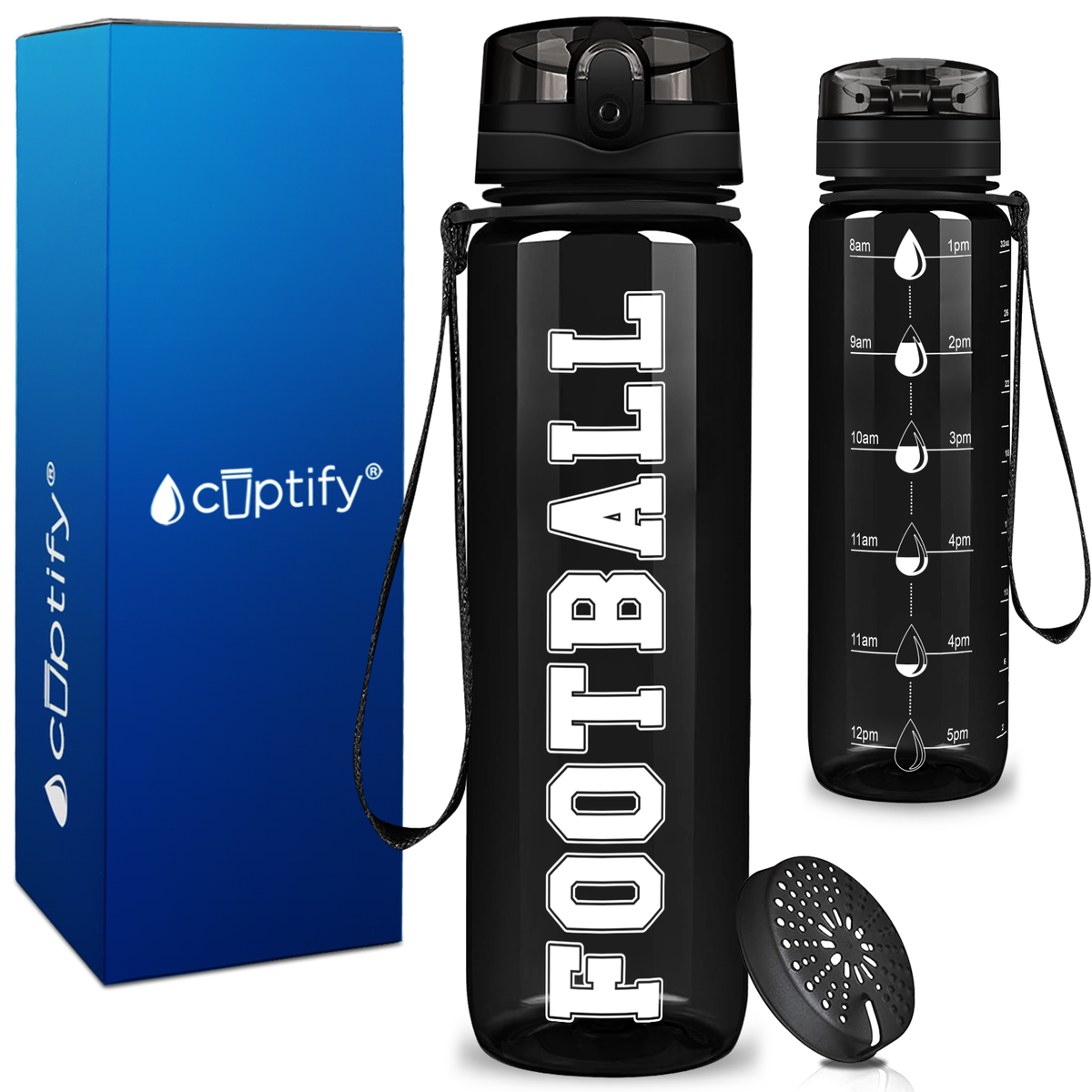 Football on 32 oz Motivational Tracking Water Bottle