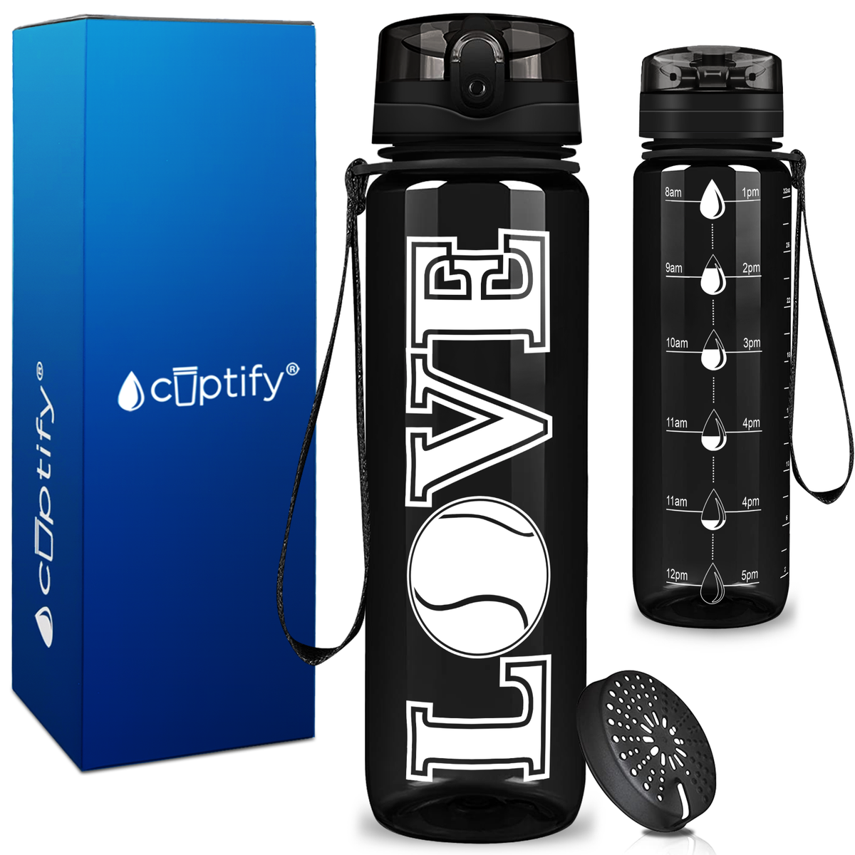 Tennis Love on 32 oz Motivational Tracking Water Bottle