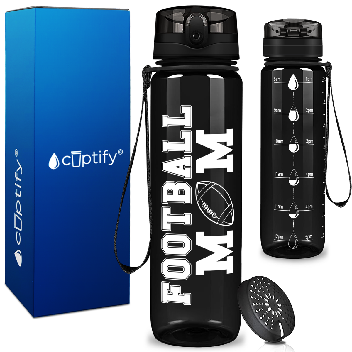 Football Mom on 32 oz Motivational Tracking Water Bottle