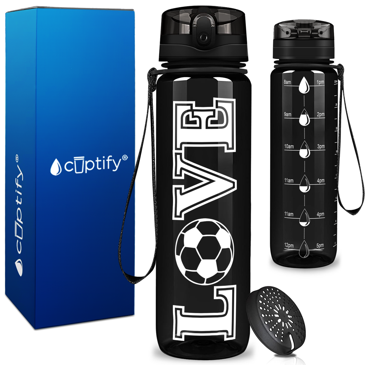 Soccer Love on 32 oz Motivational Tracking Water Bottle