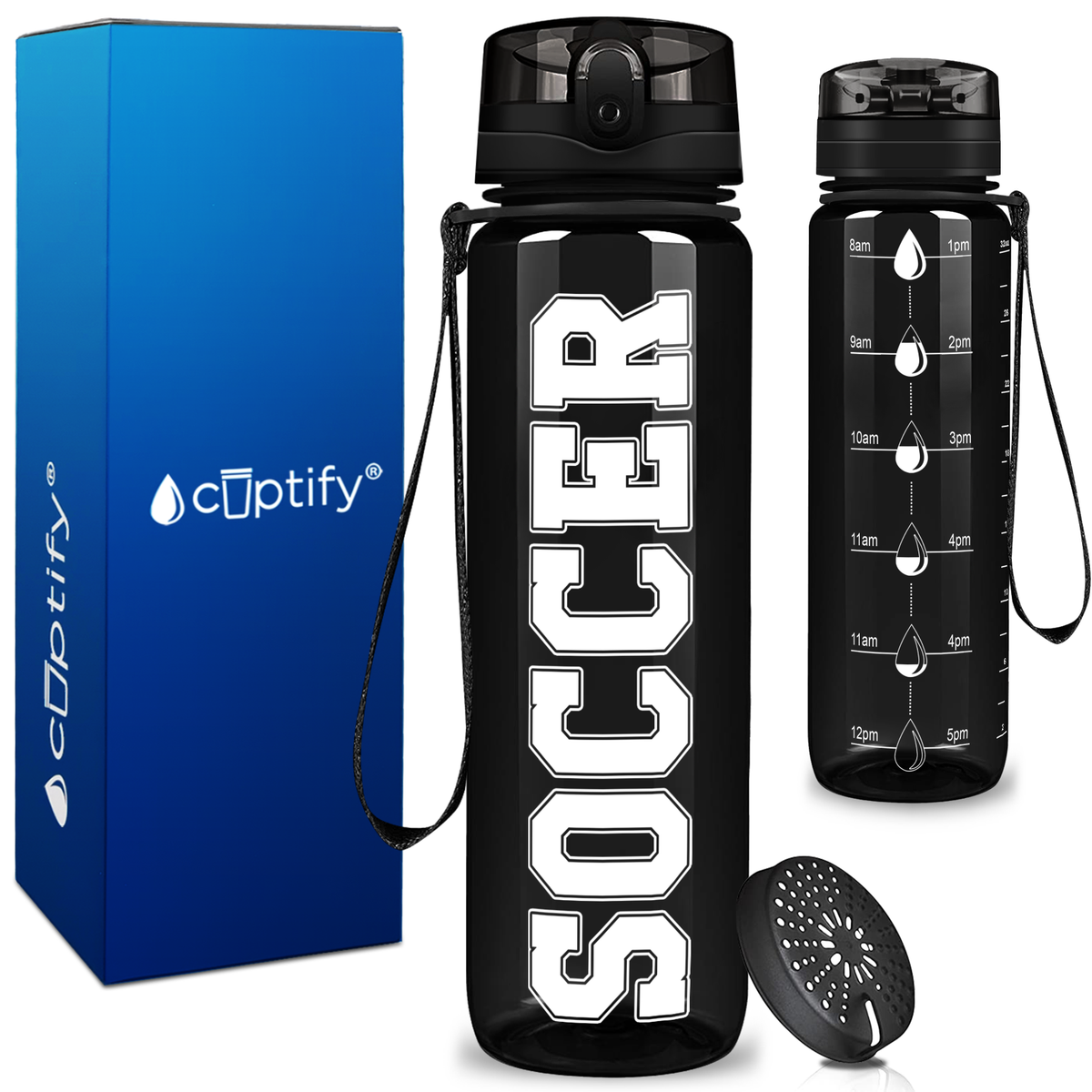 Soccer on 32 oz Motivational Tracking Water Bottle