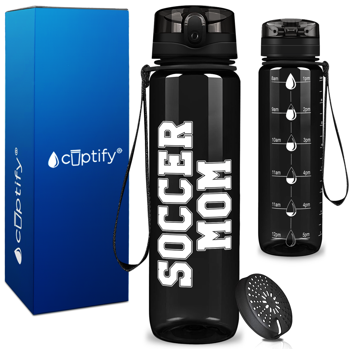 Soccer Mom on 32 oz Motivational Tracking Water Bottle