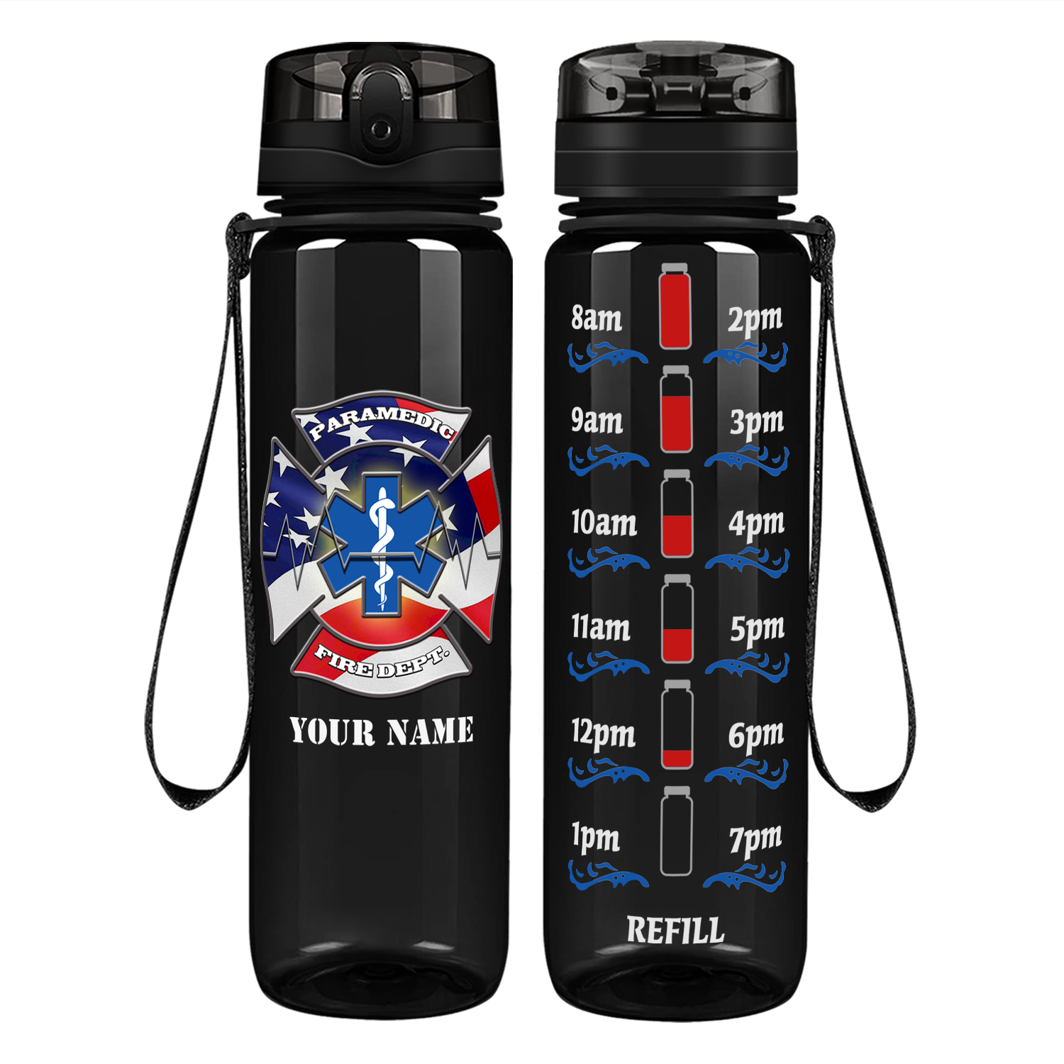 Personalized American Paramedic on 32 oz Motivational Tracking Water Bottle