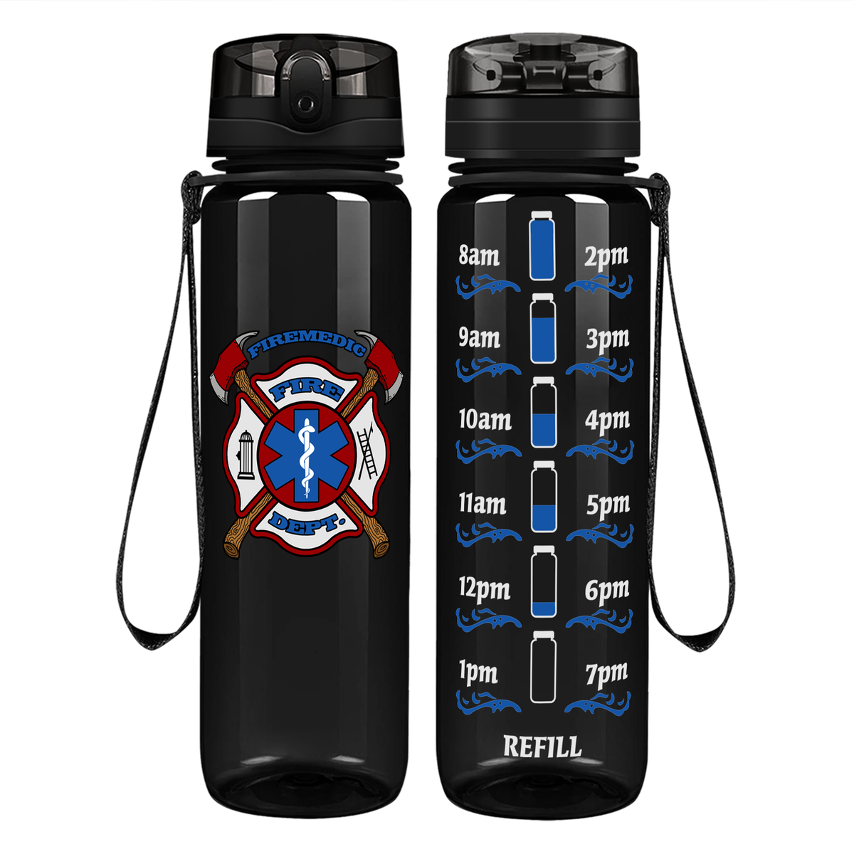 Firemedic Fire Department Badge on 32 oz Motivational Tracking Water Bottle