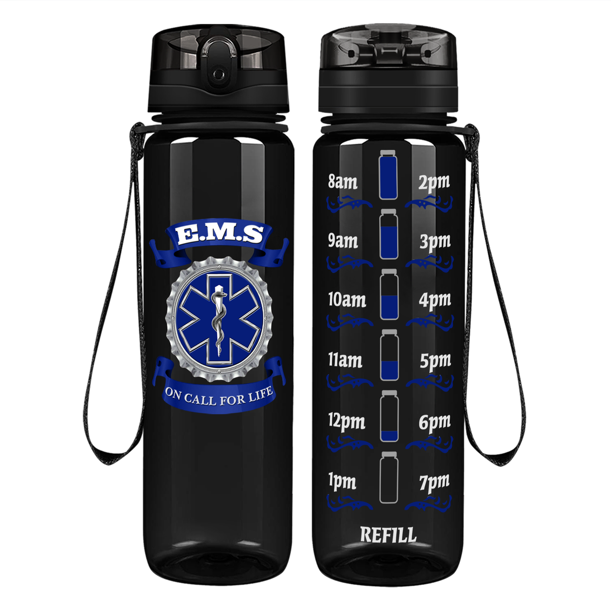 EMS Blue on Call for LIFE on 32 oz Motivational Tracking Water Bottle