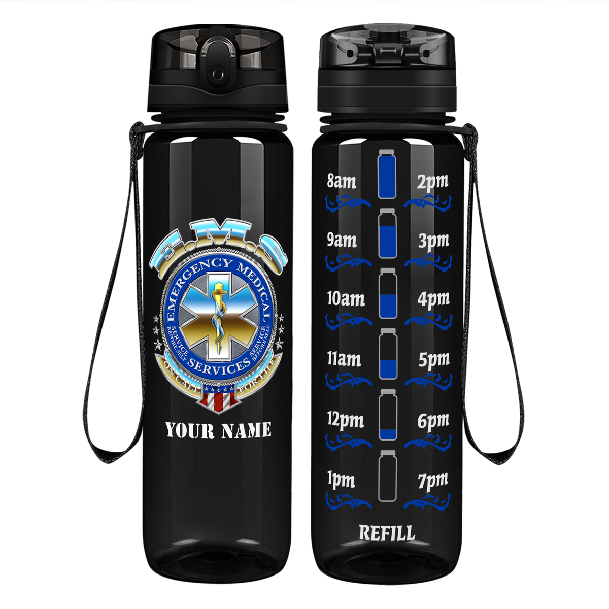 Personalized Emergency Medical Services on 32 oz Motivational Tracking Water Bottle